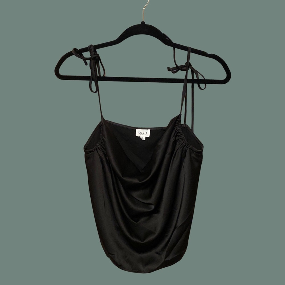 Le Lis Women’s Black Satin Cowl Neck Tank- Size L